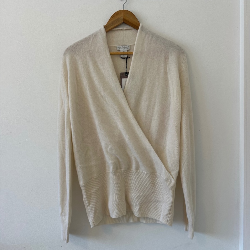 Oats Cashmere Angelina Wrap Sweater in Taupe | Size Large